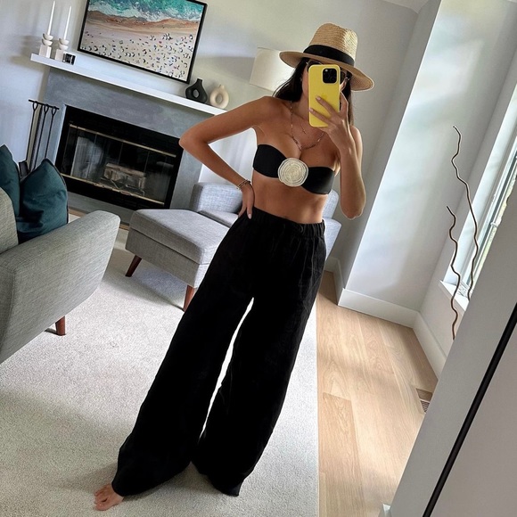 Currently SOLD OUT BNWT SAME Rose Bandeau Top (Faux Suede Black/Cream) in Size L - Picture 7 of 11